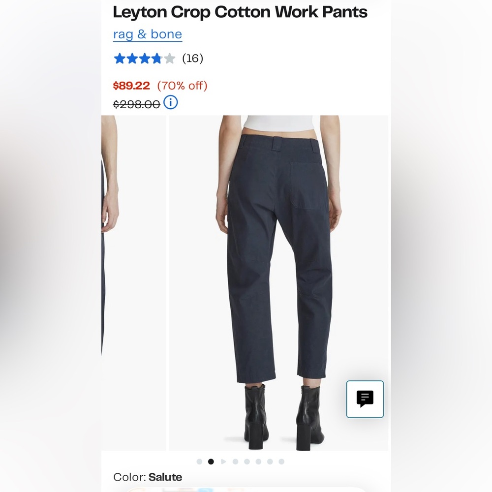 Rag & Bone Navy Cotton Work Pants Leyton Crop - Picture 4 of 4